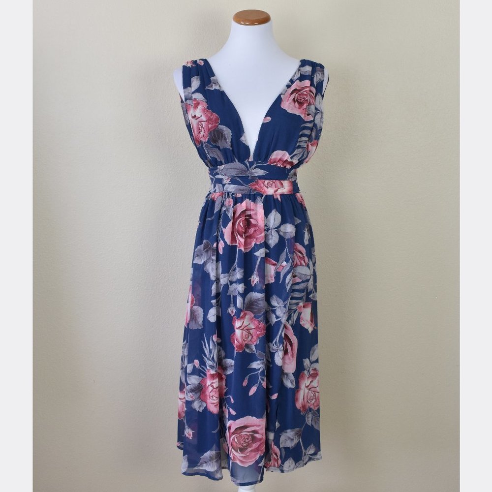 Lulu's Navy Floral Midi Dress